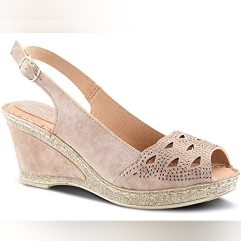 Patrizia By Spring Step Sling Back Wedge Peep Toe In Taupe NIB Size 10.5 -11